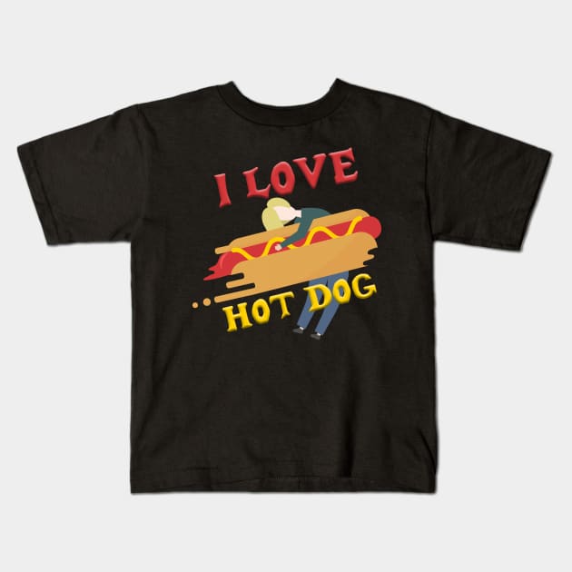 I Love Hot Dog Kids T-Shirt by Purwoceng